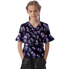 Jellyfish Swarm Kids  V-neck Horn Sleeve Blouse by PollyParadiseBoutique7