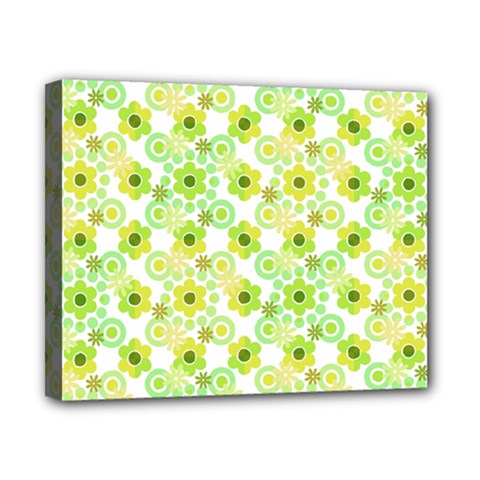 Bitesize Flowers Pearls And Donuts Yellow Green Check White Canvas 10  X 8  (stretched) by Mazipoodles