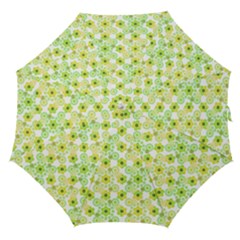 Bitesize Flowers Pearls And Donuts Yellow Green Check White Straight Umbrellas by Mazipoodles