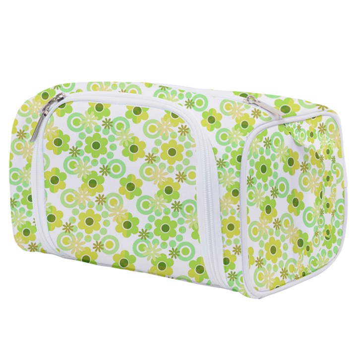 Bitesize Flowers Pearls And Donuts Yellow Green Check White Toiletries Pouch