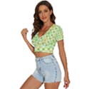 Bitesize Flowers Pearls And Donuts Yellow Green Check White V-Neck Crop Top View2