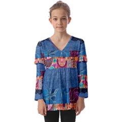 Gypsy Rose  Kids  V Neck Casual Top by PollyParadiseBoutique7