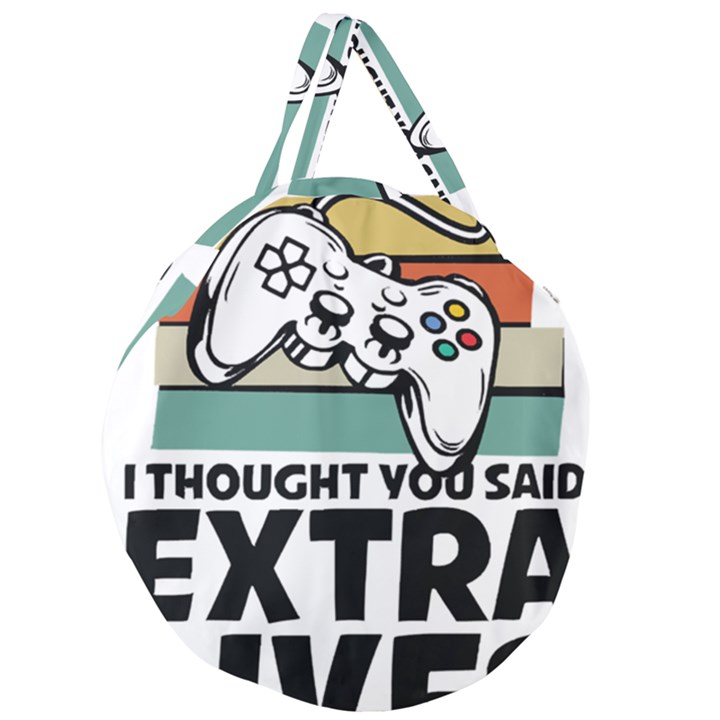 Video Gamer T- Shirt Exercise I Thought You Said Extra Lives - Gamer T- Shirt Giant Round Zipper Tote