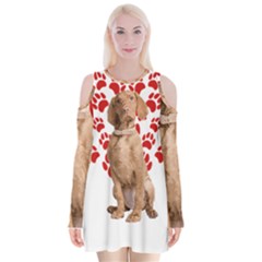 Vizsla Gifts T- Shirt Cool Vizsla Valentine Heart Paw Vizsla Dog Lover Valentine Costume T- Shirt Velvet Long Sleeve Shoulder Cutout Dress by maxcute