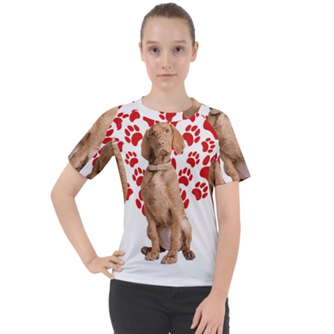 Vizsla Gifts T- Shirt Cool Vizsla Valentine Heart Paw Vizsla Dog Lover Valentine Costume T- Shirt Women s Sport Raglan Tee by maxcute