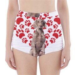 Weimaraner Gifts T- Shirt Cool Weimaraner Valentine Heart Paw Weimaraner Dog Lover Valentine Costume High-waisted Bikini Bottoms by maxcute