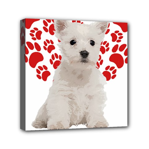 West Highland White Terrier Gift T- Shirt Cute West Highland White Terrier Valentine Heart Paw West Mini Canvas 6  X 6  (stretched) by maxcute