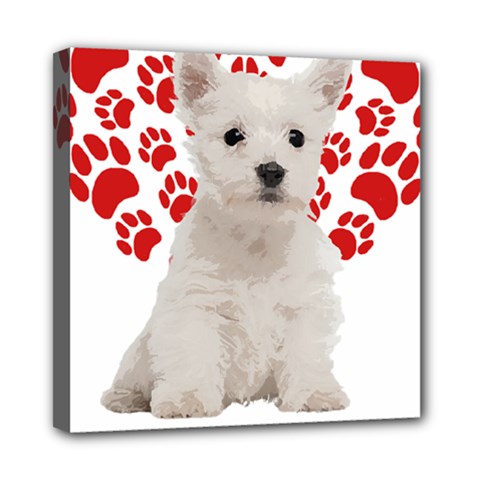 West Highland White Terrier Gift T- Shirt Cute West Highland White Terrier Valentine Heart Paw West Mini Canvas 8  X 8  (stretched) by maxcute