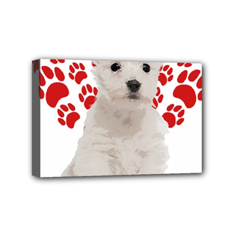 West Highland White Terrier Gift T- Shirt Cute West Highland White Terrier Valentine Heart Paw West Mini Canvas 6  X 4  (stretched) by maxcute