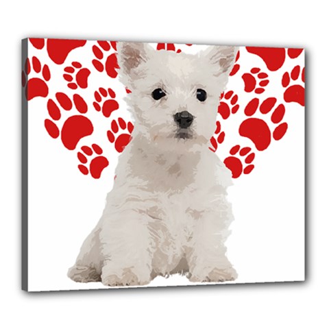 West Highland White Terrier Gift T- Shirt Cute West Highland White Terrier Valentine Heart Paw West Canvas 24  X 20  (stretched) by maxcute