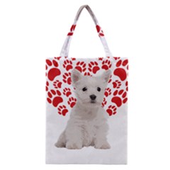 West Highland White Terrier Gift T- Shirt Cute West Highland White Terrier Valentine Heart Paw West Classic Tote Bag by maxcute