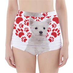 West Highland White Terrier Gift T- Shirt Cute West Highland White Terrier Valentine Heart Paw West High-waisted Bikini Bottoms by maxcute