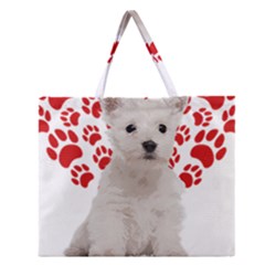 West Highland White Terrier Gift T- Shirt Cute West Highland White Terrier Valentine Heart Paw West Zipper Large Tote Bag