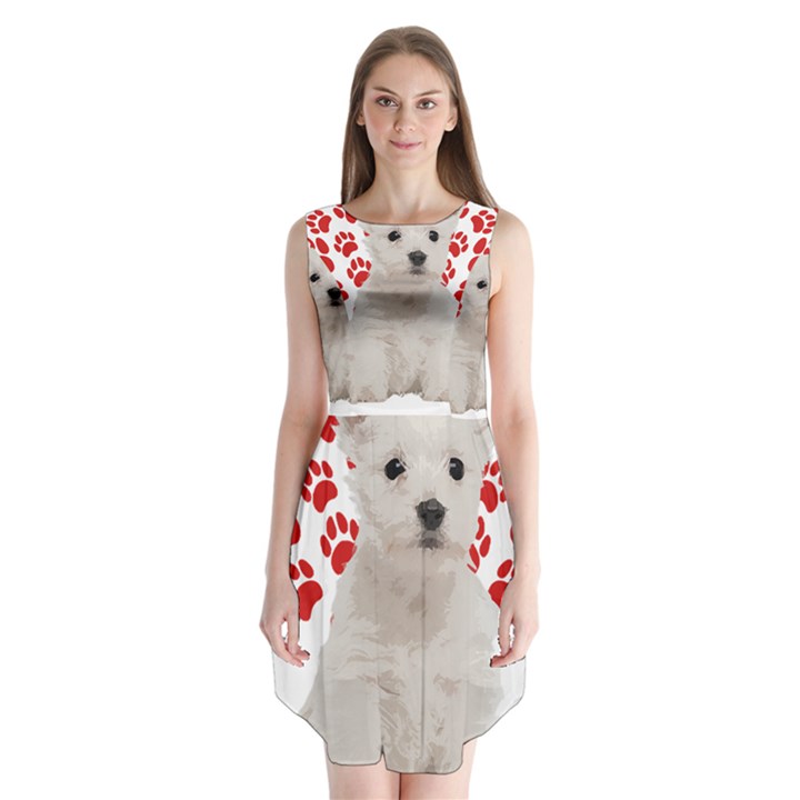 West Highland White Terrier Gift T- Shirt Cute West Highland White Terrier Valentine Heart Paw West Sleeveless Chiffon Dress  