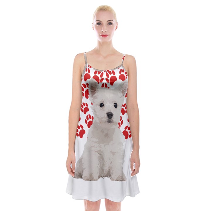 West Highland White Terrier Gift T- Shirt Cute West Highland White Terrier Valentine Heart Paw West Spaghetti Strap Velvet Dress