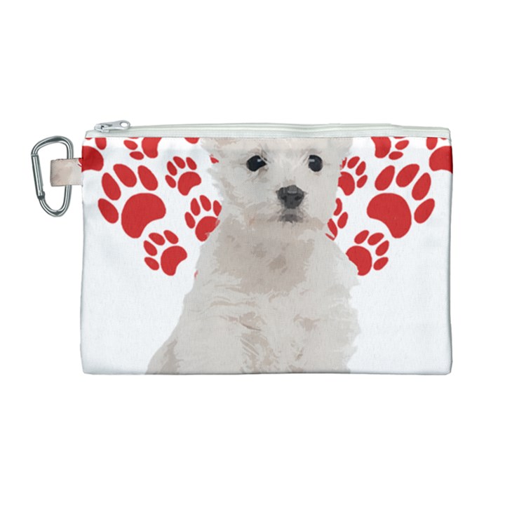 West Highland White Terrier Gift T- Shirt Cute West Highland White Terrier Valentine Heart Paw West Canvas Cosmetic Bag (Large)