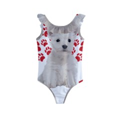 West Highland White Terrier Gift T- Shirt Cute West Highland White Terrier Valentine Heart Paw West Kids  Frill Swimsuit by maxcute