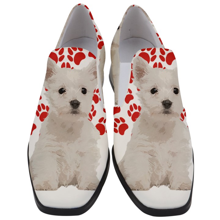 West Highland White Terrier Gift T- Shirt Cute West Highland White Terrier Valentine Heart Paw West Women Slip On Heel Loafers