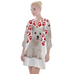 West Highland White Terrier Gift T- Shirt Cute West Highland White Terrier Valentine Heart Paw West Open Neck Shift Dress by maxcute