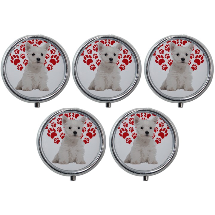 West Highland White Terrier Gift T- Shirt Cute West Highland White Terrier Valentine Heart Paw West Mini Round Pill Box (Pack of 5)