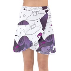 Witch Cat T- Shirt Cute Fantasy Space Witch Cats T- Shirt Wrap Front Skirt