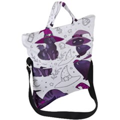 Witch Cat T- Shirt Cute Fantasy Space Witch Cats T- Shirt Fold Over Handle Tote Bag by maxcute