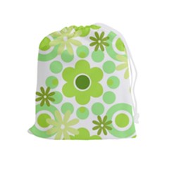 Flowers Pearls And Donuts Green Spearmint Green White Drawstring Pouch (xl) by Mazipoodles