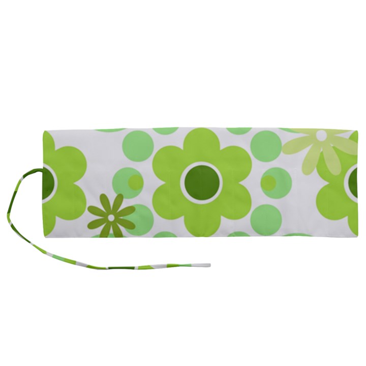 Flowers Pearls And Donuts Green Spearmint Green White Roll Up Canvas Pencil Holder (M)