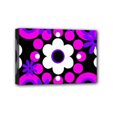 Flowers Pearls And Donuts Purple Hot Pink White Black  Mini Canvas 6  X 4  (stretched) by Mazipoodles