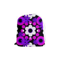 Flowers Pearls And Donuts Purple Hot Pink White Black  Drawstring Pouch (medium) by Mazipoodles