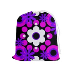 Flowers Pearls And Donuts Purple Hot Pink White Black  Drawstring Pouch (xl) by Mazipoodles