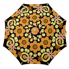 Flowers Pearls And Donuts Peach Yellow Orange Black Straight Umbrellas by Mazipoodles