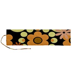 Flowers Pearls And Donuts Peach Yellow Orange Black Roll Up Canvas Pencil Holder (l) by Mazipoodles