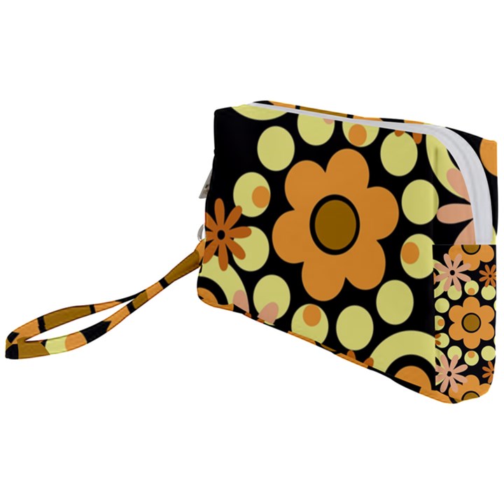 Flowers Pearls And Donuts Peach Yellow Orange Black Wristlet Pouch Bag (Small)