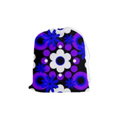 Flowers Pearls And Donuts Blue Purple White Black  Drawstring Pouch (medium) by Mazipoodles