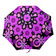 Flowers Pearl And Donuts Lilac Blush Pink Magenta Black  Folding Umbrellas by Mazipoodles