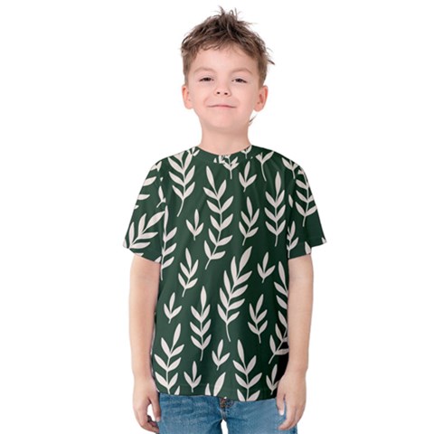 Leaves Foliage Plants Pattern Kids  Cotton Tee by Ravend