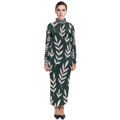 Leaves Foliage Plants Pattern Turtleneck Maxi Dress