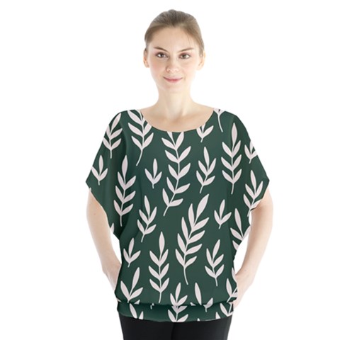 Leaves Foliage Plants Pattern Batwing Chiffon Blouse by Ravend