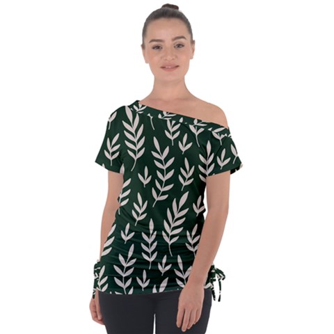 Leaves Foliage Plants Pattern Off Shoulder Tie-up Tee by Ravend