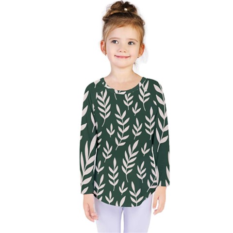 Leaves Foliage Plants Pattern Kids  Long Sleeve Tee by Ravend