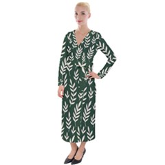 Leaves Foliage Plants Pattern Velvet Maxi Wrap Dress by Ravend