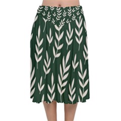 Leaves Foliage Plants Pattern Velvet Flared Midi Skirt by Ravend