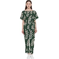 Leaves Foliage Plants Pattern Batwing Lightweight Chiffon Jumpsuit by Ravend