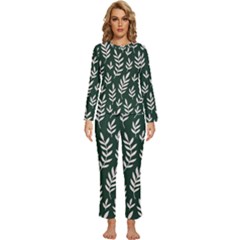 Leaves Foliage Plants Pattern Womens  Long Sleeve Lightweight Pajamas Set