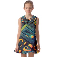 Abstract Pattern Background Kids  Pilgrim Collar Ruffle Hem Dress