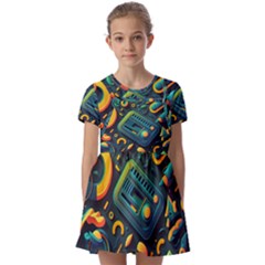 Abstract Pattern Background Kids  Short Sleeve Pinafore Style Dress by Ravend