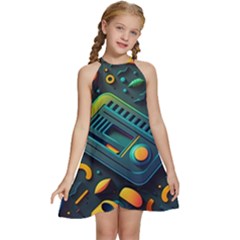 Abstract Pattern Background Kids  Halter Collar Waist Tie Chiffon Dress by Ravend