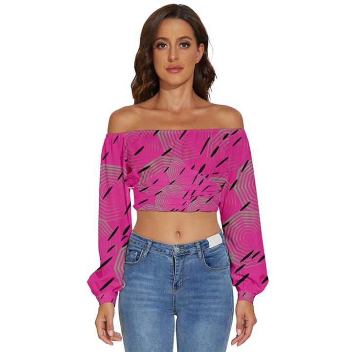 Background Pattern Texture Design Long Sleeve Crinkled Weave Crop Top