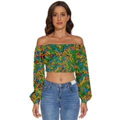 Sugar Ornament Sweet Snack Long Sleeve Crinkled Weave Crop Top